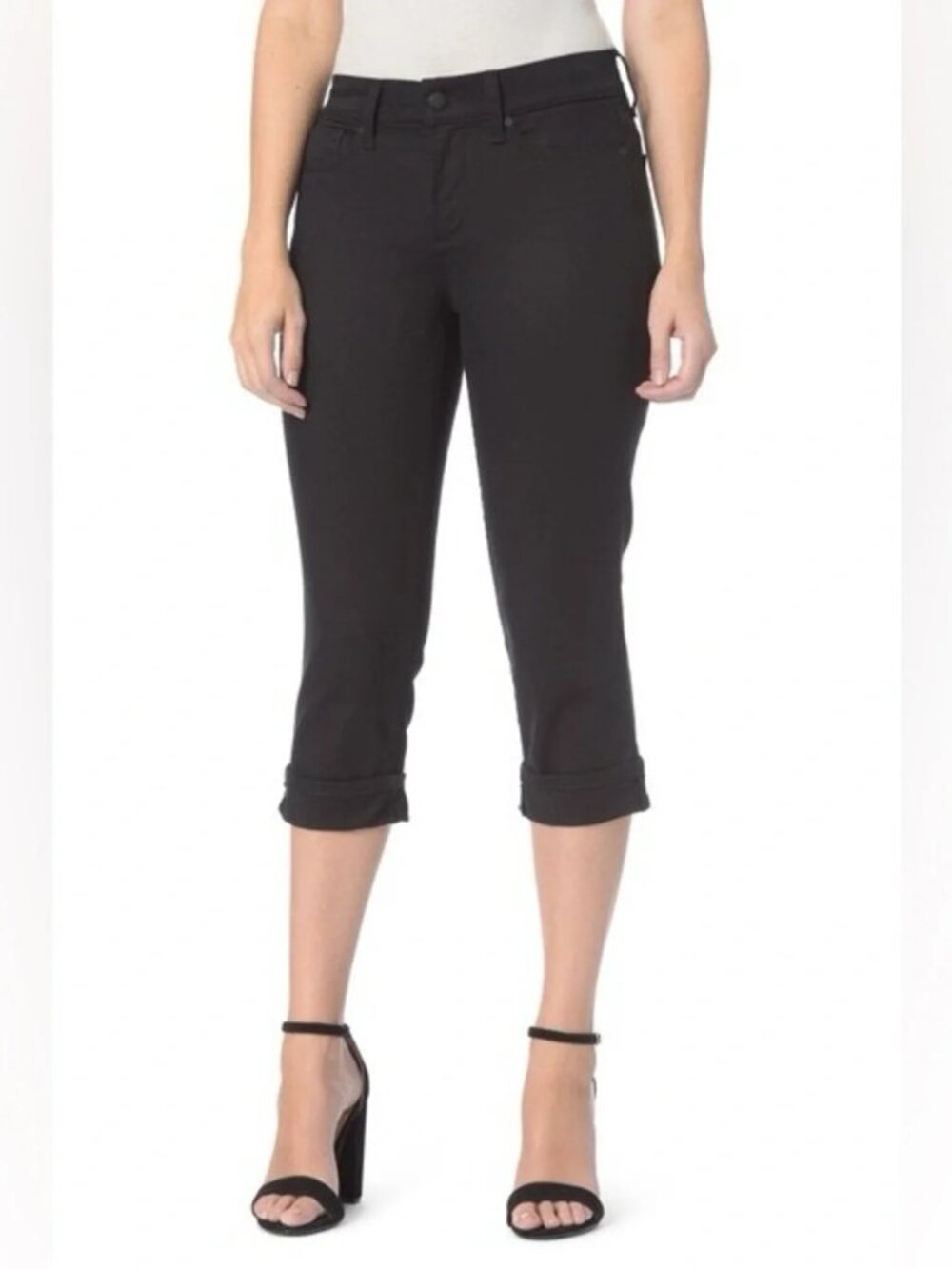 NYDJ Marilyn Crop Black Jeans Lift Tuck Technology Size 10